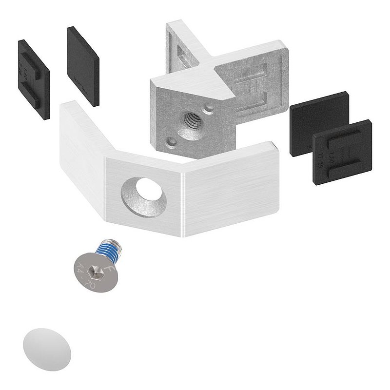 90° glass leveller for all-glass railings, for glass 12.76 - 13.52 mm