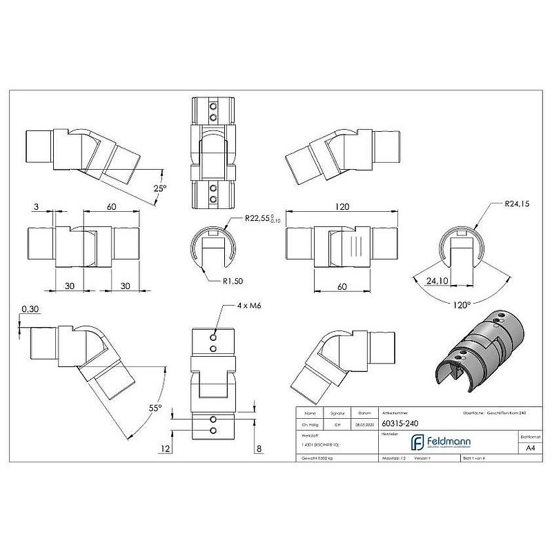 Verbinder flexibel für Nutrohr 48,3mm, V2A