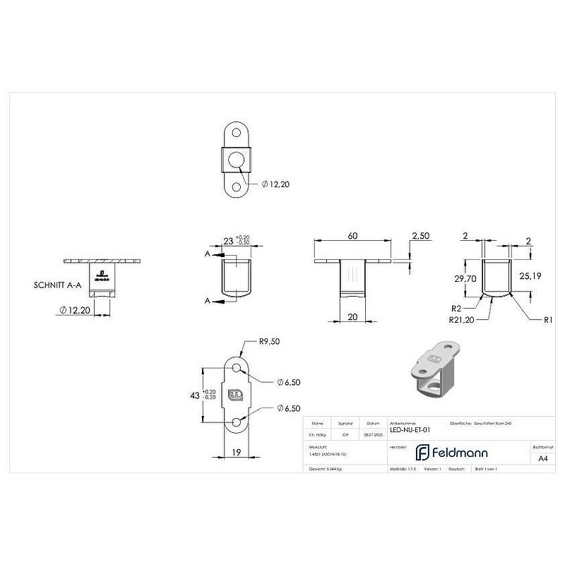 LED Anschlussplatte einzeln, V2A