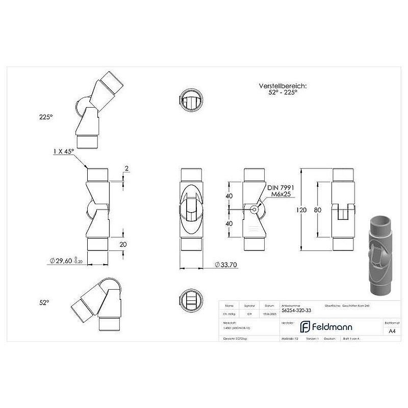 Joint piece, for tube 33,7 x 2,0mm, AISI304