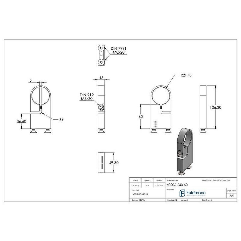 Spannring für Rohr 42,4mm, V2A