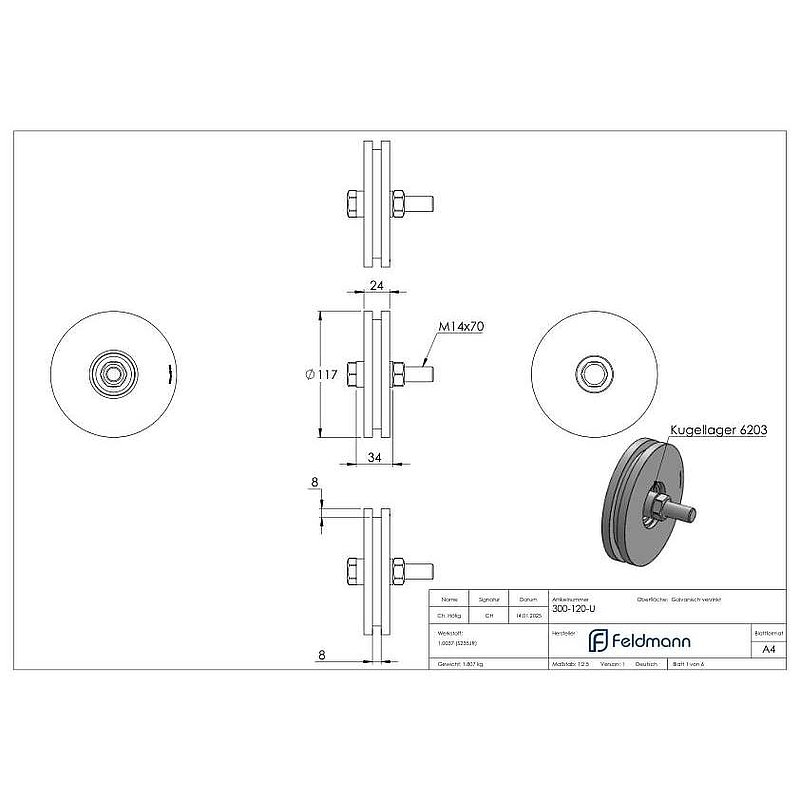 Galet pour porte coulissante avec rainure en U