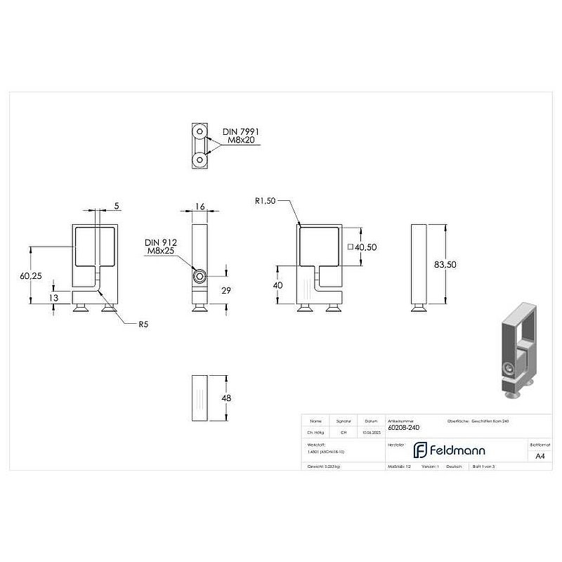 Spannring für Rohr 40x40mm, V2A