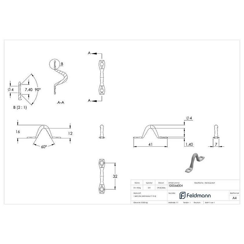 Oeillet de fixation sans plaque, fer rond : Ø 4mm, V4A
