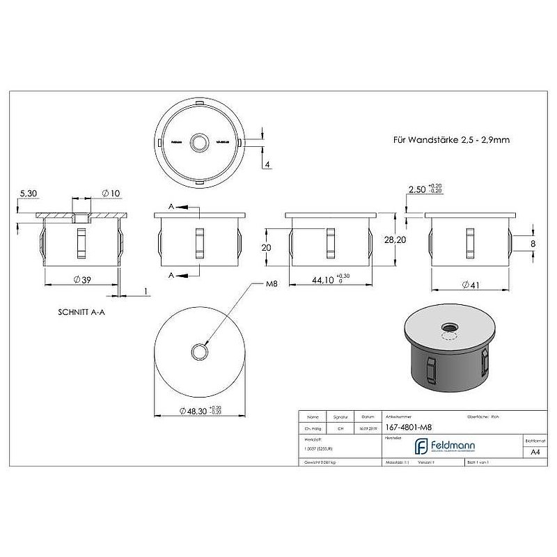 Stahleinschlagkappe, für Rohr 48,3mm