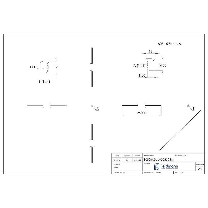 Abschlussdichtung, EPDM, 25m, schwarz