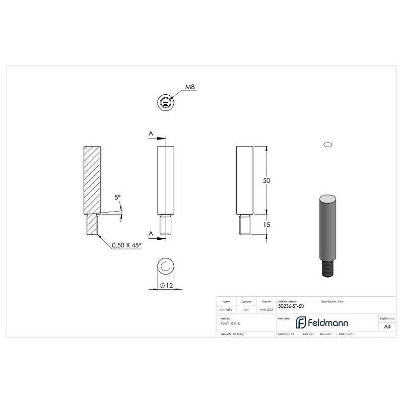 Stift 12mm, L: 50mm