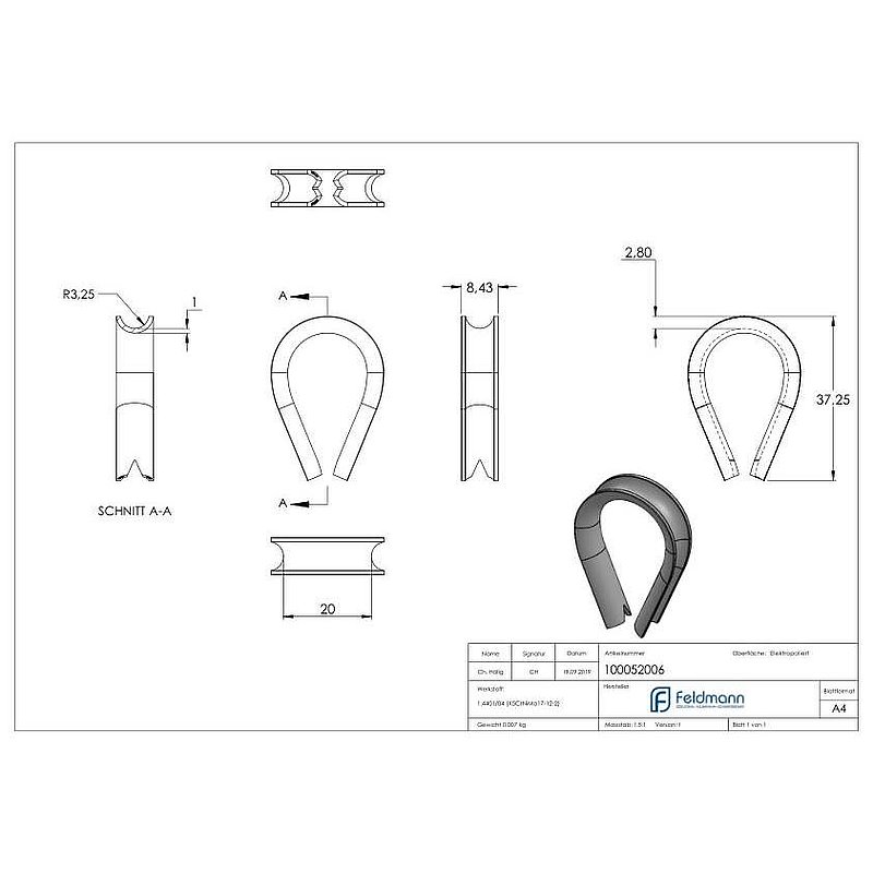 Thimble for rope 6mm, AISI316