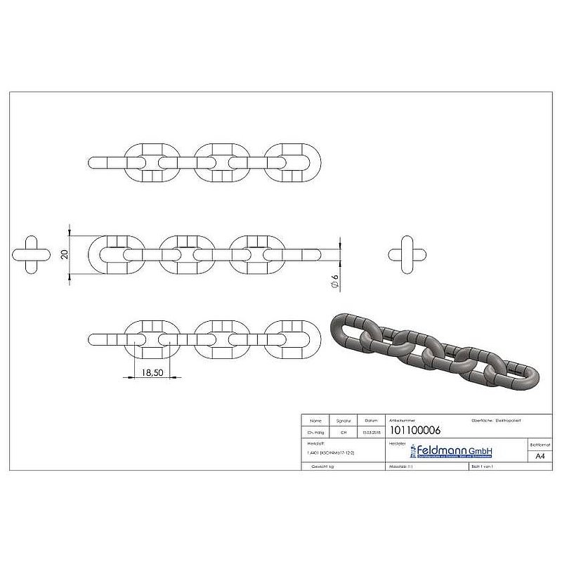 VA-Kette DIN 766, Ø 6mm