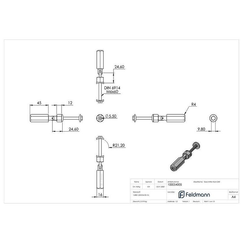 Embout fileté à monter soi-même, câble 5mm, V2A
