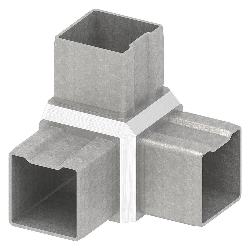 Eckstück 90° mit 3 Abgängen, für Rohr 40x40x2,0mm, V4A
