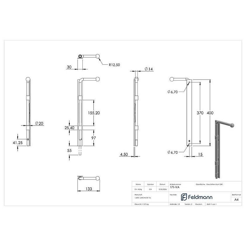 Bolt-on gate latch, Ø 14mm, AISI304