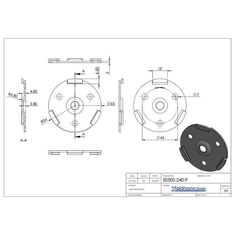 Support de rosace à clipser pour 50500-240 et 50501-240, V2A
