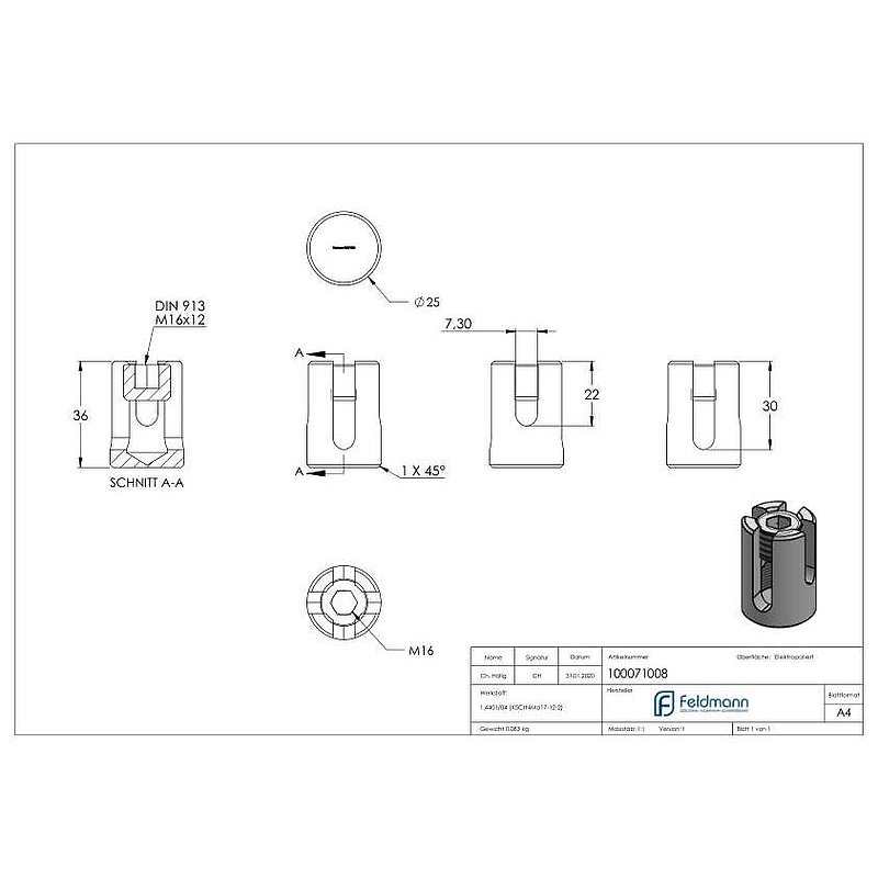 Kreuzklemme für Seil Ø 8mm, V4A