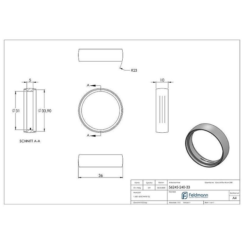 Anneau de jonction pour tube Ø 33,7mm, V2A