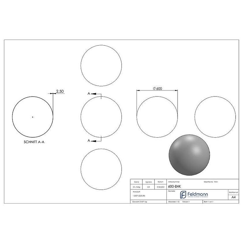 Boule creuse en fer Ø 600x2,5mm