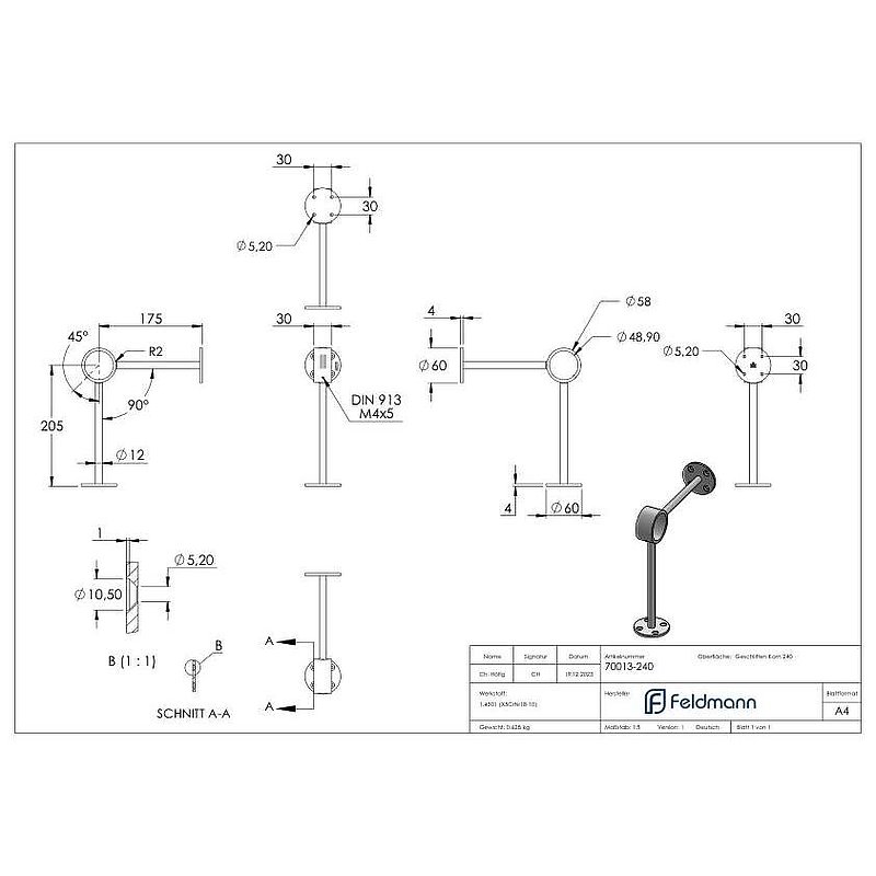 Fußlaufstütze, für Rohr 48,3mm, V2A