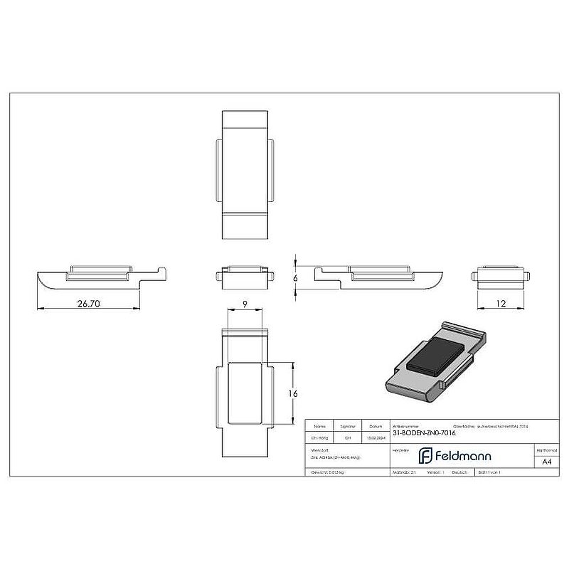 Sicherungsplatte für Mod. 31 , Zink roh pulverbeschichtet in RAL 7016 matt