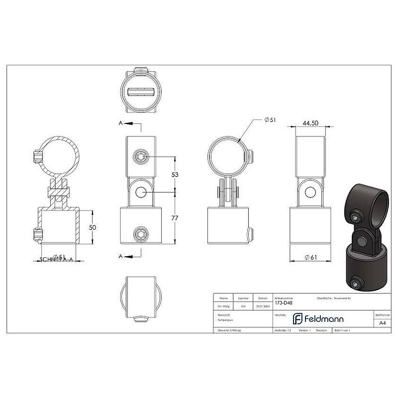 Connector, variable, for pipe Ø 48.3mm