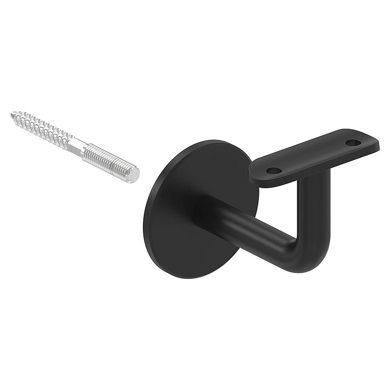 handrail bracket with 42.4 mm plate (round plate and bracket welded), V2A coated in RAL 9005