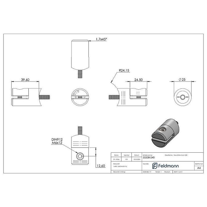 Blechhalter, Ø 25mm, Anschluss: 48,3mm, V2A
