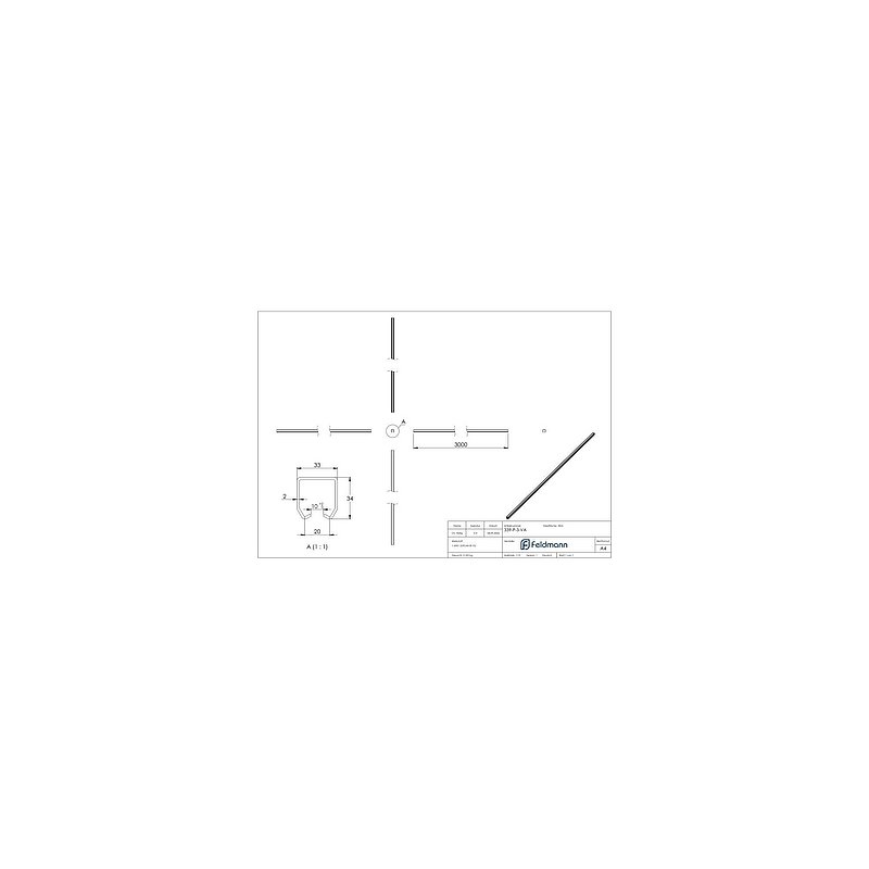 Running rail for overhead doors, small, L: 3000mm, AISI304