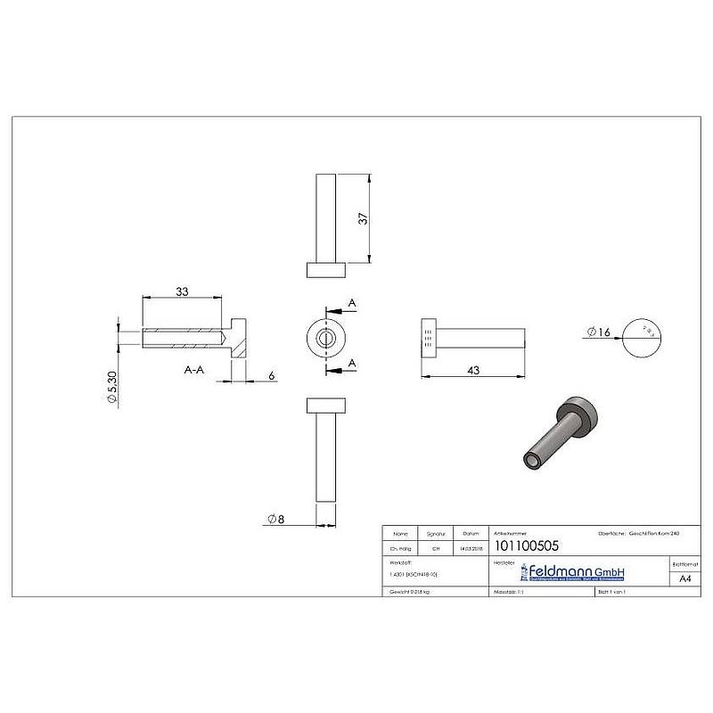 Lens head terminal for self-clinching, AISI316