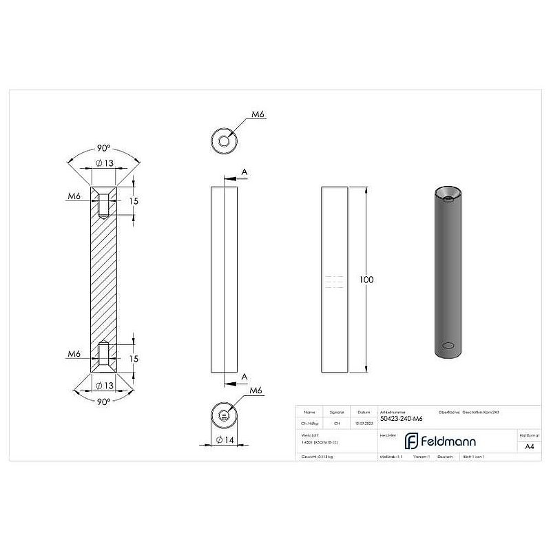 Stift Ø 14mm, L: 100mm, V2A
