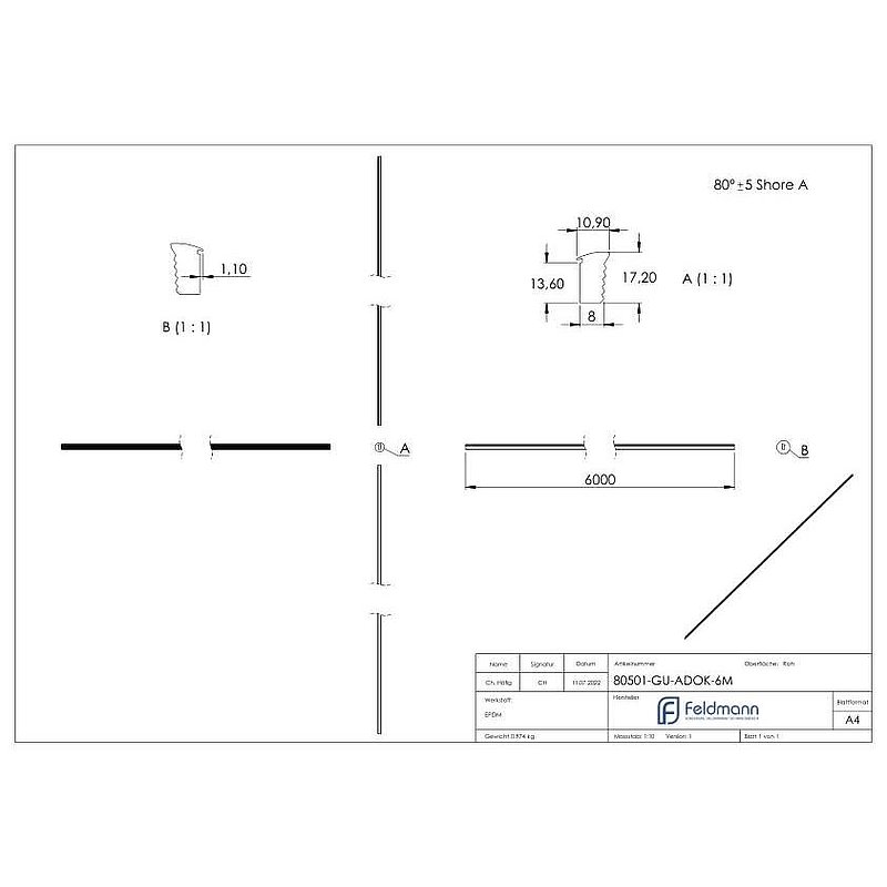 Abschlussdichtung, EPDM, 6000mm, schwarz