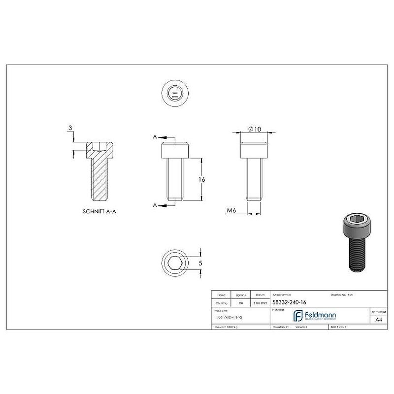 cylinder head screw M6 x 16, DIN 912
