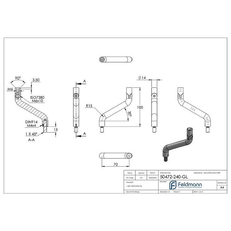 Bügel Ø 14mm, 2x 30° gebogen, V2A