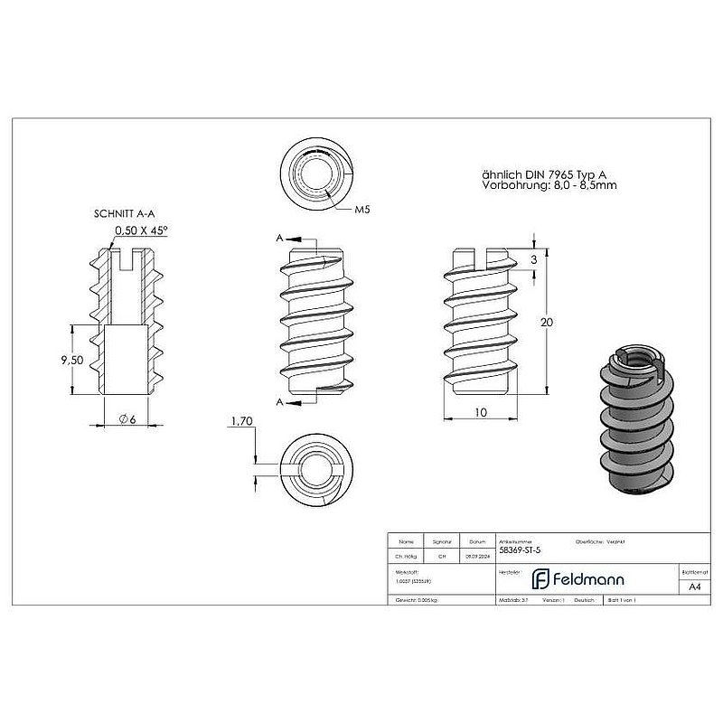 Rampa-Muffe M5x20, Stahl verzinkt