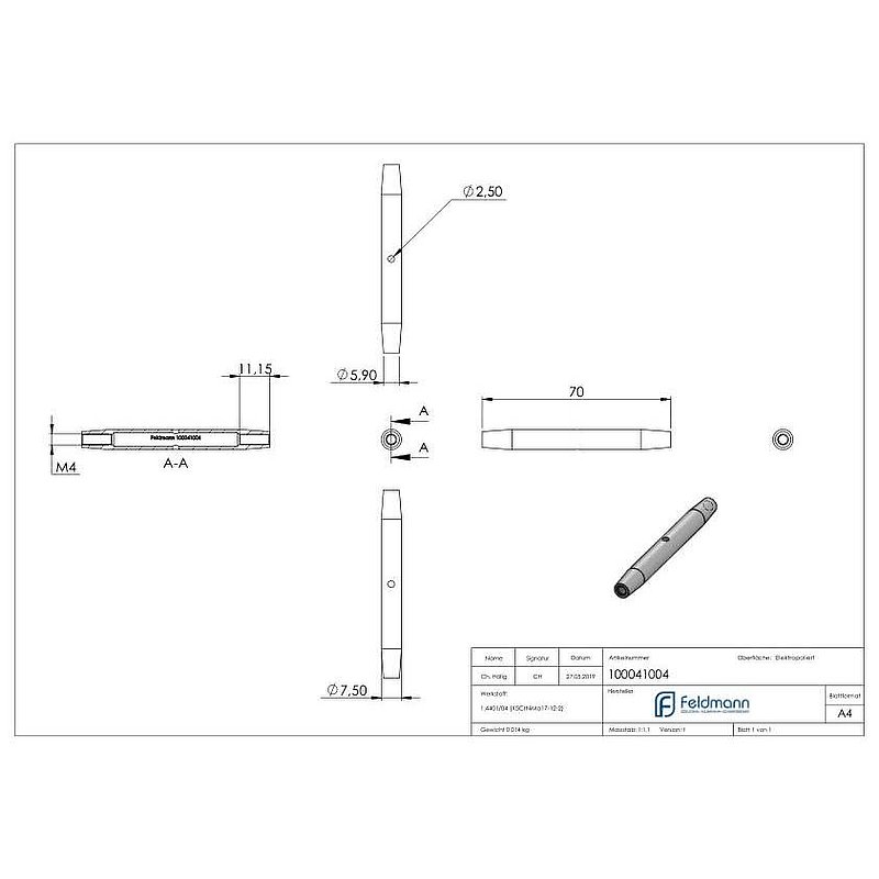 Wantenspanner mit Gewinde M4, V4A