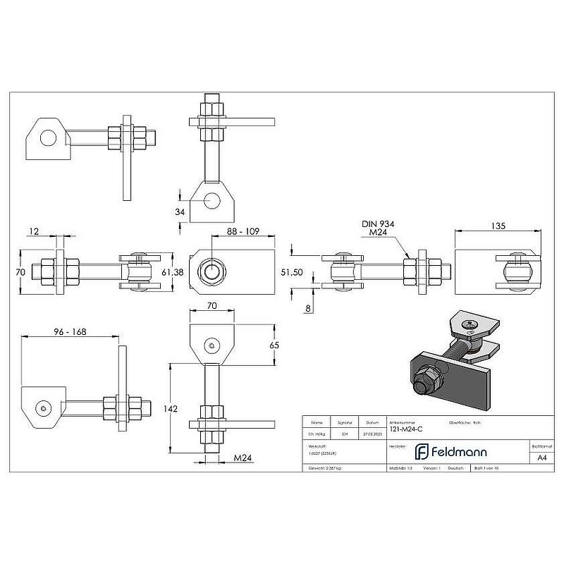 Door hinge M24, galvanised