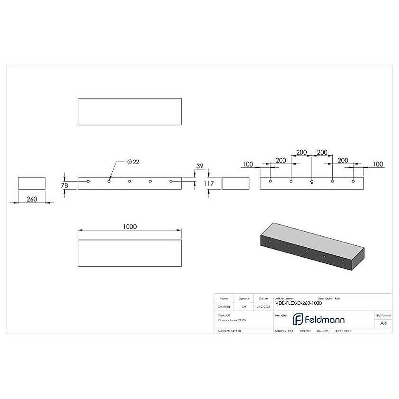 Dämmstreifen T=260mm für Montage-System FLEX:MOUNT PRO, L=1000mm