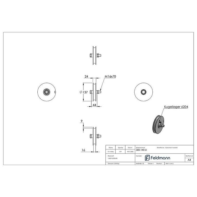 Sliding door roller with U-groove