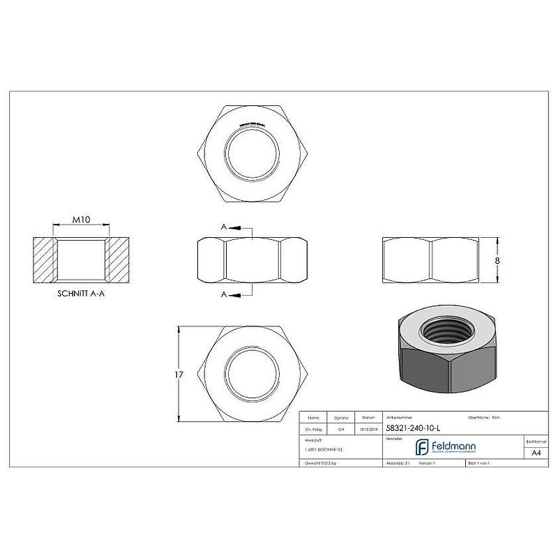 Sechskantmutter M10, V2A