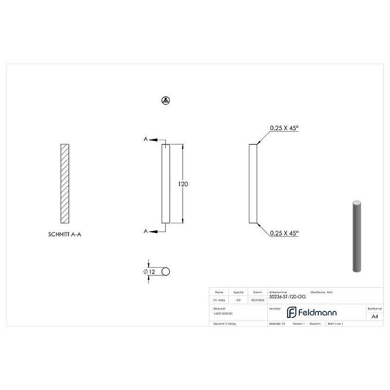 Goupille Ø 12mm, longueur 120mm