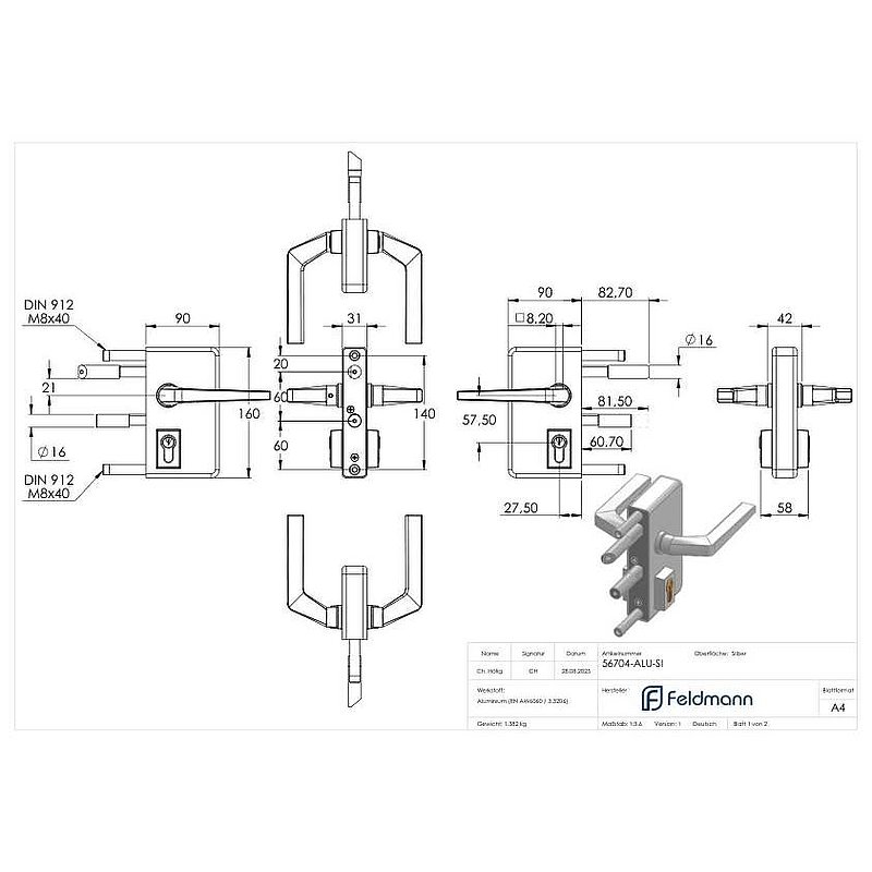 grille gate lock GTS 2 for tube thickness 60-80mm, silver housing