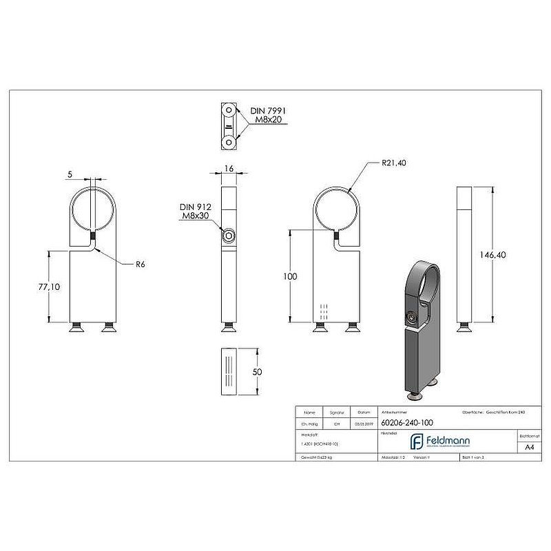 Spannring für Rohr 42,4mm, V2A
