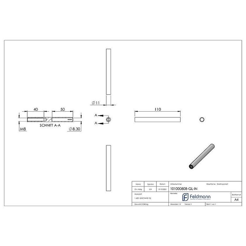 Threaded terminal for rope 8mm, AISI304