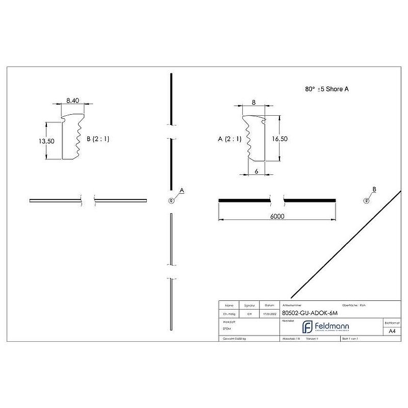 Abschlussdichtung, EPDM, 6000mm, schwarz