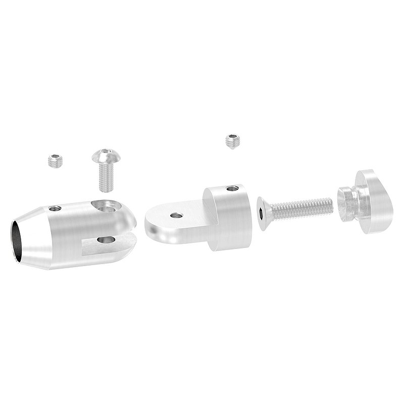 Cross bar holder with joint (for pushing from the front) 33.7 mm tube, 14.2 mm hole, AISI304