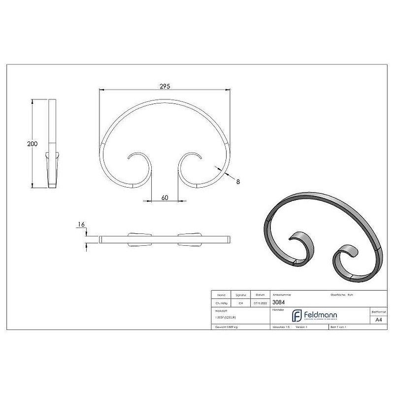 Volute en forme de C 16x8mm, 200x295mm