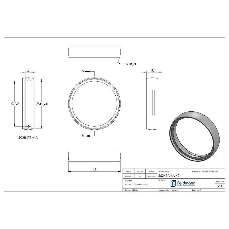 Anneau de jonction pour tube Ø 42,4mm, V4A