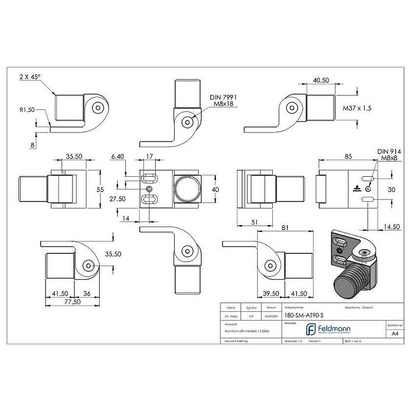 Door hinge 180° screwable without self-closing function