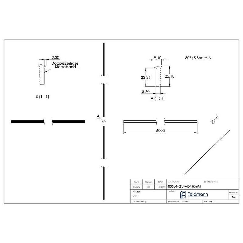 Abschlussdichtung, EPDM, 6000mm, schwarz