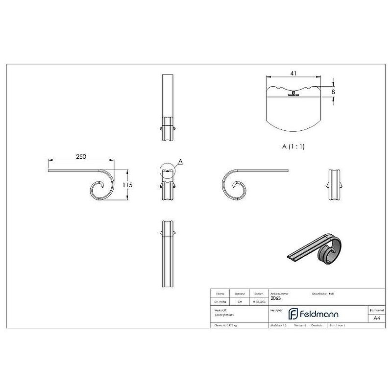 Handrail starter 40x8mm, rolled