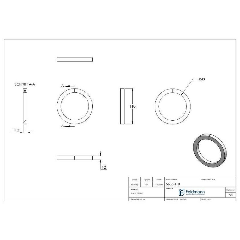 Ring 12x12mm, AußenØ 110mm