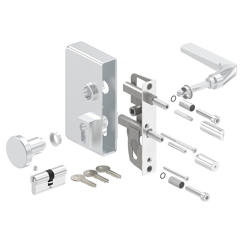 grille gate lock GTS 2 with anti-panic function for tube thickness 40-60mm, silver housing
